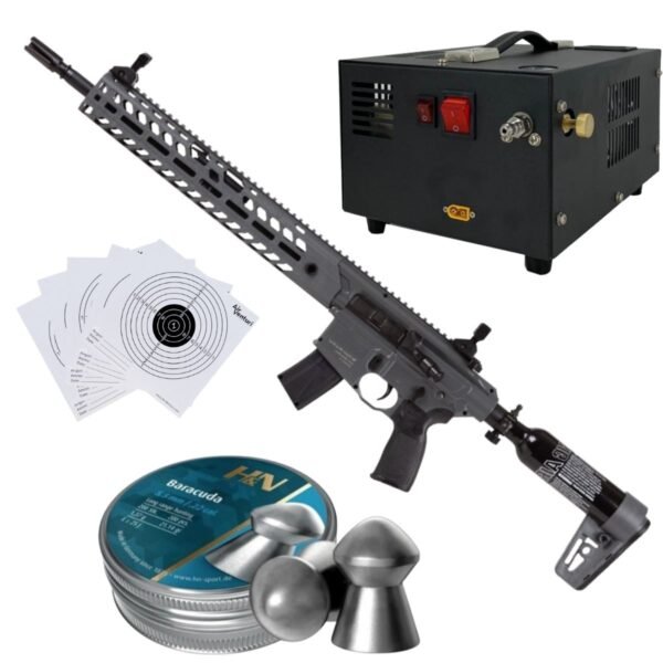 Rifle PCP Sig Sauer MCX Virtus .22 c/compresor, pellets, targets.