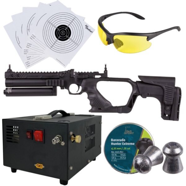 Pistola PCP .25 Convertible Hatsan Jet II c/compresor, pellets, lentes, targets. - Image 2