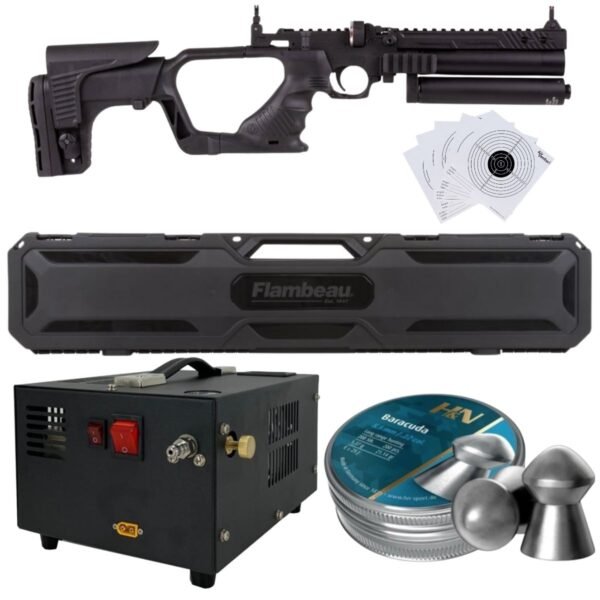 Pistola PCP .22 Convertible Hatsan Jet II c/compresor, pellets, estuche, targets. - Image 3