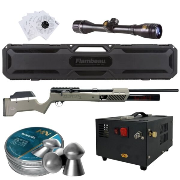 Rifle PCP Umarex Gauntlet SL .22 c/compresor, pellets, estuche, mira, targets. - Image 3