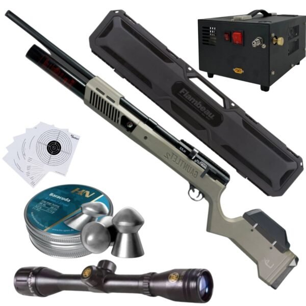 Rifle PCP Umarex Gauntlet SL .22 c/compresor, pellets, estuche, mira, targets. - Image 2