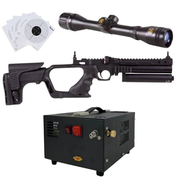 Pistola PCP .22 Convertible Hatsan Jet II c/compresor, mira, targets. - Image 2