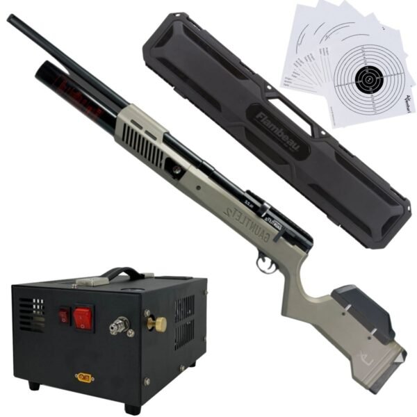 Rifle PCP Umarex Gauntlet SL .22 c/compresor, estuche, targets.