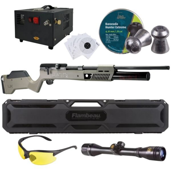 Rifle PCP Umarex Gauntlet SL .25 c/compresor, pellets, mira, lentes, estuche, targets. - Image 2