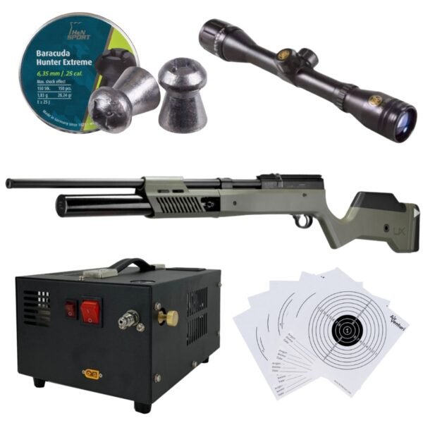 Rifle PCP Umarex Gauntlet SL .25 c/compresor, pellets, mira, targets. - Image 2