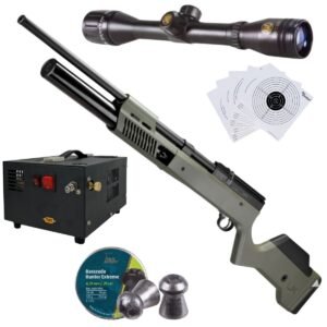 Rifle PCP Umarex Gauntlet SL .25 c/compresor, pellets, mira, targets.