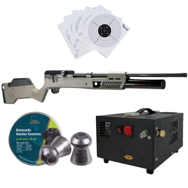 Rifle PCP Umarex Gauntlet SL .25 c/compresor, pellets, targets. - Image 2