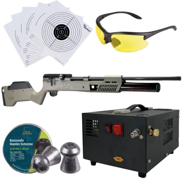 Rifle PCP Umarex Gauntlet SL .25 c/compresor, pellets, lentes, targets. - Image 2