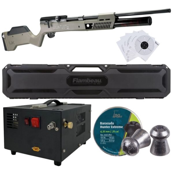 Rifle PCP Umarex Gauntlet SL .25 c/compresor, pellets, estuche, mira, targets. - Image 2