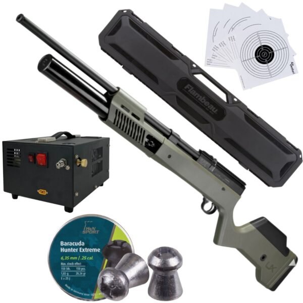 Rifle PCP Umarex Gauntlet SL .25 c/compresor, pellets, estuche, mira, targets.