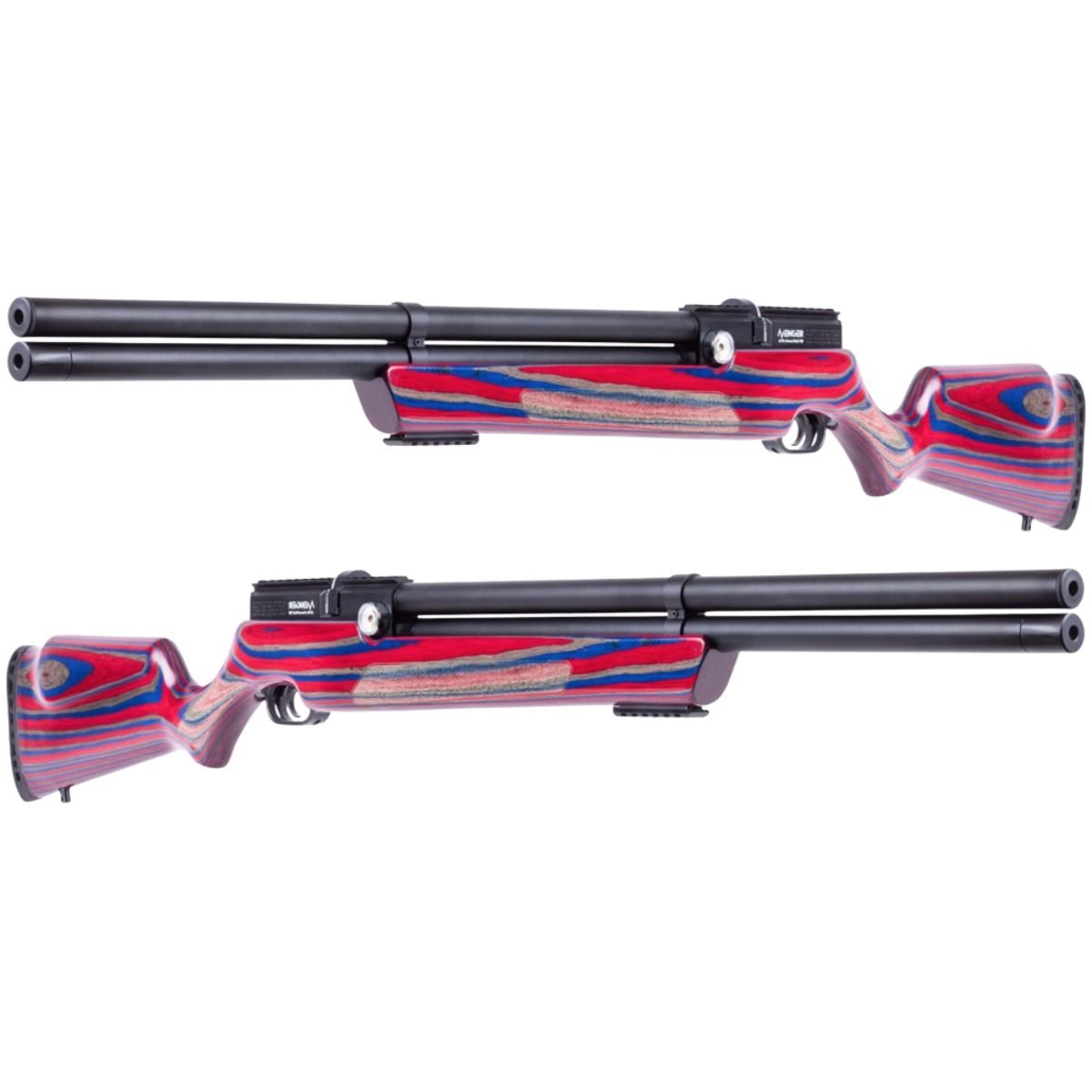 PCP AIR VENTURI AVENGER RIFLE RED/BLUE .22 with compressor, pellets, case, targets. - Image 3